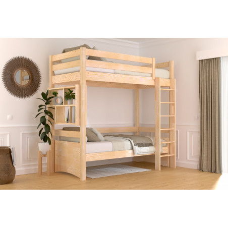 90x200 high bed with straight ladder - unfinished finish