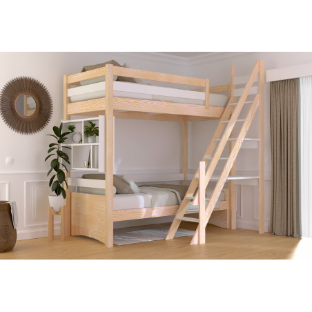 Zweifarbiges Hochbett (natur lackiert/weiß) mit Stehleiter