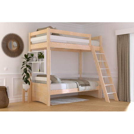 Letto rialzato con accesso tramite scala inclinata – verniciatura naturale/bianca (bicolore)