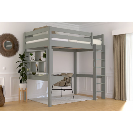 Letto rialzato 120x200 con scala diritta - finitura grigia