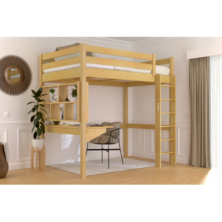 Letto rialzato 120x200 con scala diritta - verniciato satinato miele