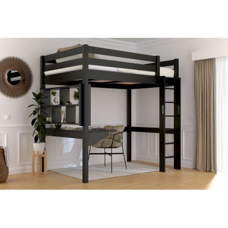 Letto rialzato 120x200 scaletta diritta - verniciato satinato nero