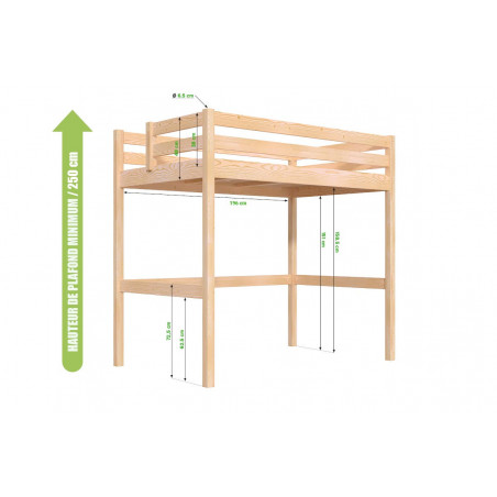 Letto a soppalco 120x200 prodotto in Francia con scala cubica