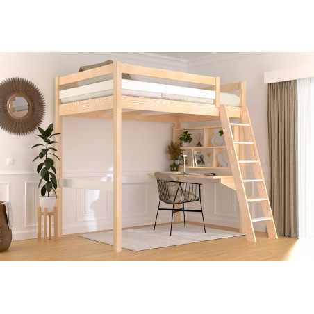 Single high sleeper bed with sloping ladder and two-tone water-based varnish
