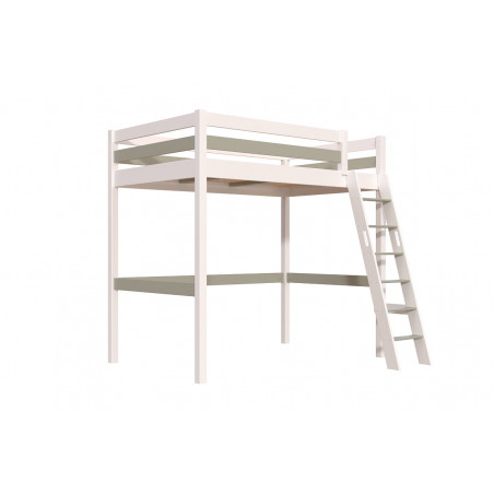 Solid wood high sleeper bed – white/mocha with slanted ladder