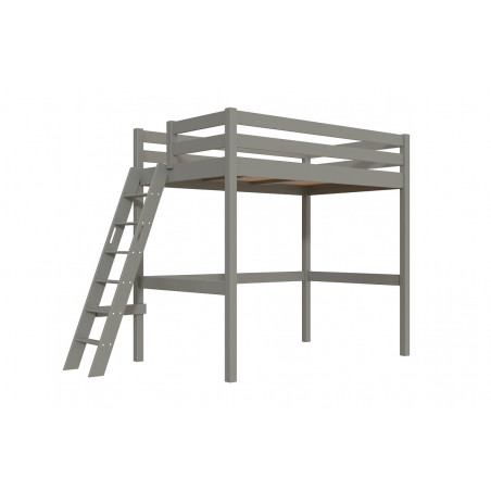 adult high sleeper bed - grey satin varnish with sloping ladder
