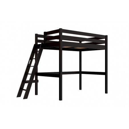 letto a soppalco per adulti - verniciato nero senza solventi con scala inclinata