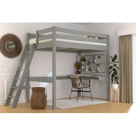 letto a soppalco 120x200 con scala inclinata - finitura grigia