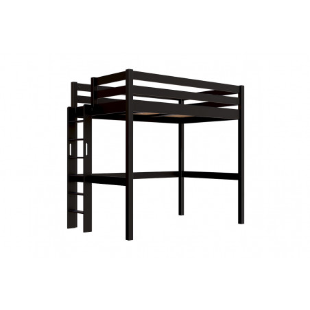 Letto rialzato con scala diritta in legno massello verniciato senza solventi nero