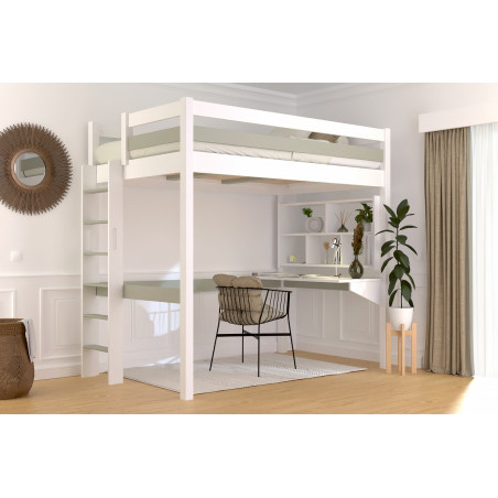 Letto rialzato prodotto in Francia con verniciatura bicolore bianco/moka e scala diritta