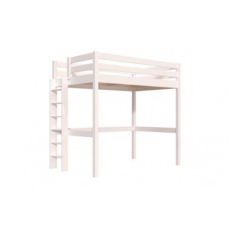 Letto rialzato in legno massello - scaletta diritta - verniciato bianco satinato