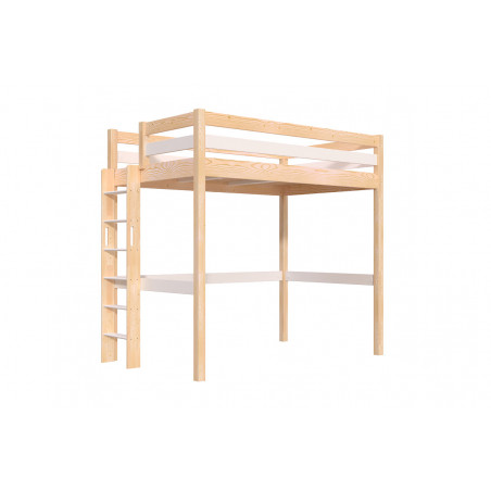 Letto rialzato 120x200 in legno massello con scaletta inclinata – fabbricato in Francia – verniciato bicolore