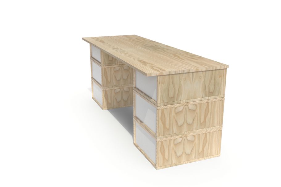 Bureau long en bois 6 tiroirs Cube