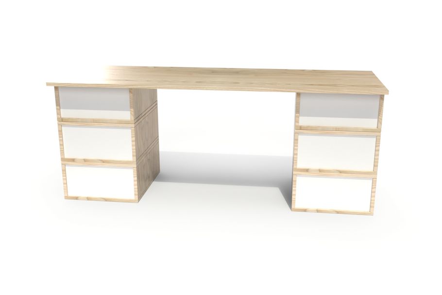 Bureau long en bois 6 tiroirs Cube Beige