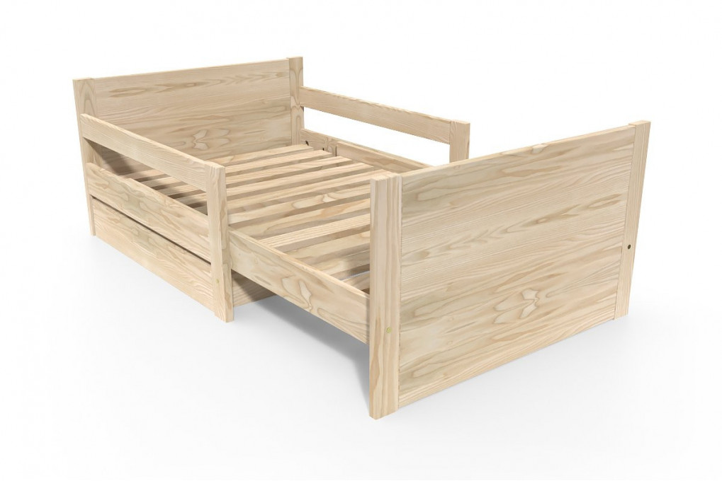 Extendable bed for children with storage drawer
