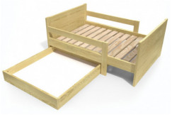 Kinderbett 90x200 mitwachsend aus Holz mit Aufbewahrungsschublade