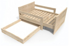 Extendable bed for children with storage drawer