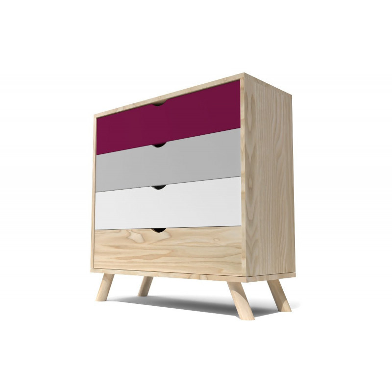 Scandinavian Wooden Chest of Drawers Viking Plum, Grey, White