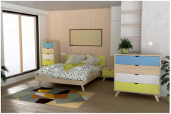 Comodino stile nordico Viking con cassetto in legno massiccio