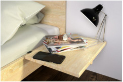 Wooden suspended bedside table with hooks