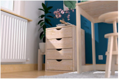 Cassettiera ufficio in legno massiccio 4 cassetti