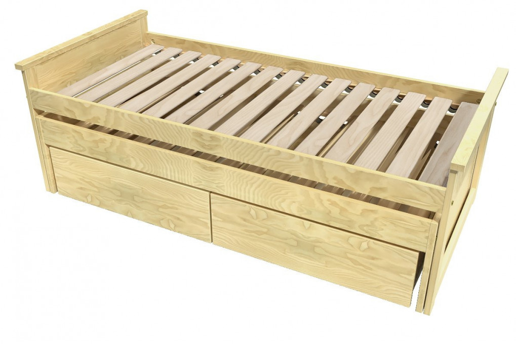 Ausziehbares bett 90x200 Maxi aux Massivholz mit Schubladen