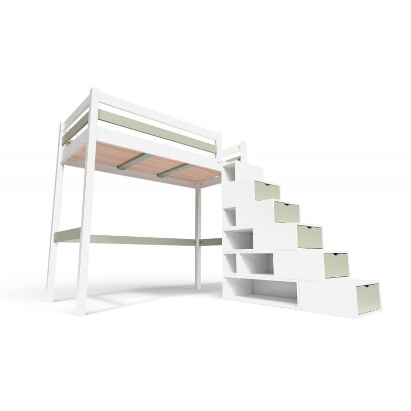 Lit Mezzanine bois avec escalier cube Sylvia - 90x200