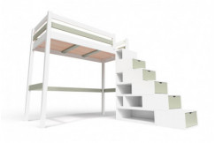 Lit Mezzanine bois avec escalier cube Sylvia - 90x200