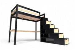 Lit Mezzanine bois avec escalier cube Sylvia - 90x200