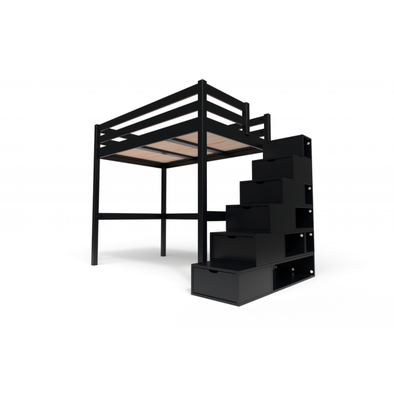 Lit Mezzanine bois avec escalier cube Sylvia - 120x200