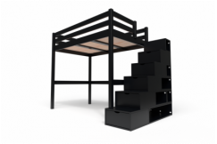 Lit Mezzanine bois avec escalier cube Sylvia - 120x200