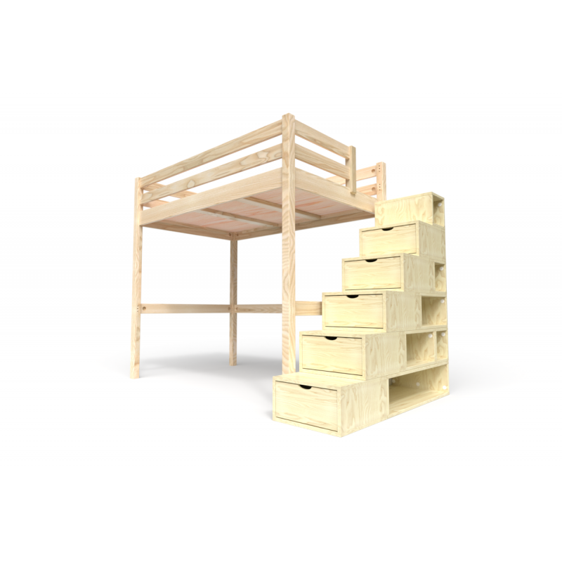 Lit Mezzanine bois avec escalier cube Sylvia - 120x200