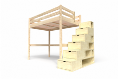 Lit Mezzanine bois avec escalier cube Sylvia - 120x200