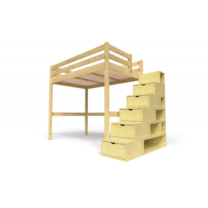 Lit Mezzanine bois avec escalier cube Sylvia - 120x200