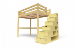 Lit Mezzanine bois avec escalier cube Sylvia - 120x200