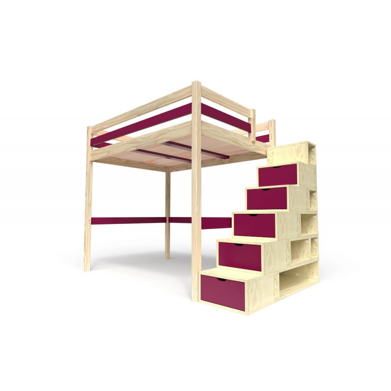 Lit Mezzanine bois avec escalier cube Sylvia - 120x200