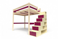 Lit Mezzanine bois avec escalier cube Sylvia - 120x200