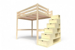 Lit Mezzanine bois avec escalier cube Sylvia - 140x200