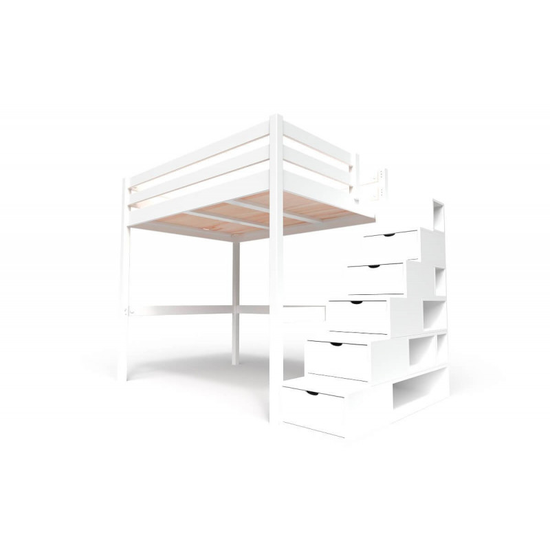 Lit Mezzanine bois avec escalier cube Sylvia - 140x200