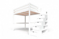 Lit Mezzanine bois avec escalier cube Sylvia - 140x200