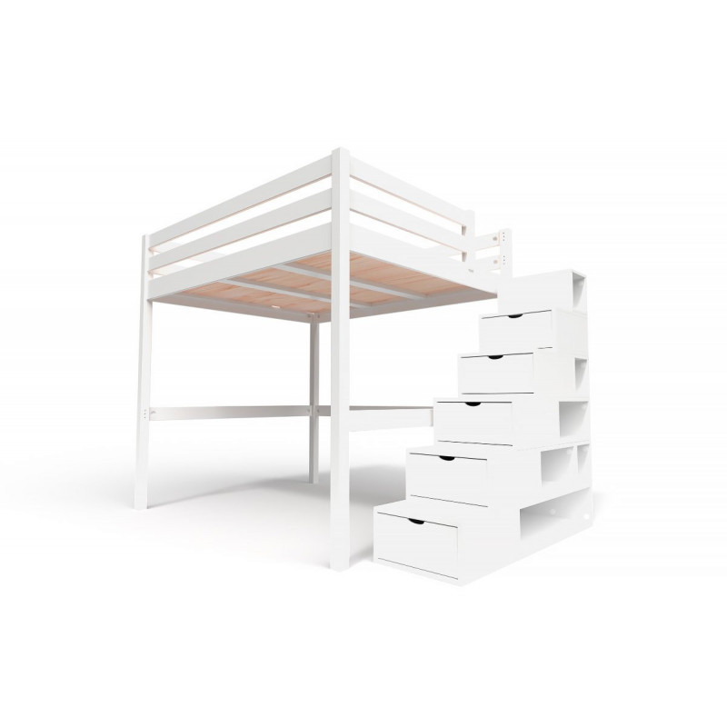 Lit Mezzanine bois avec escalier cube Sylvia - 160x200