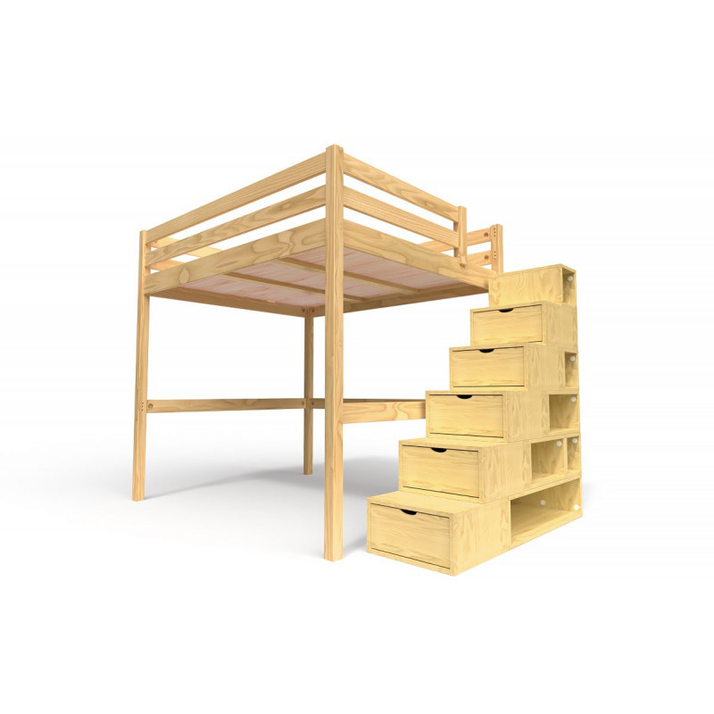 Lit Mezzanine bois avec escalier cube Sylvia - 160x200