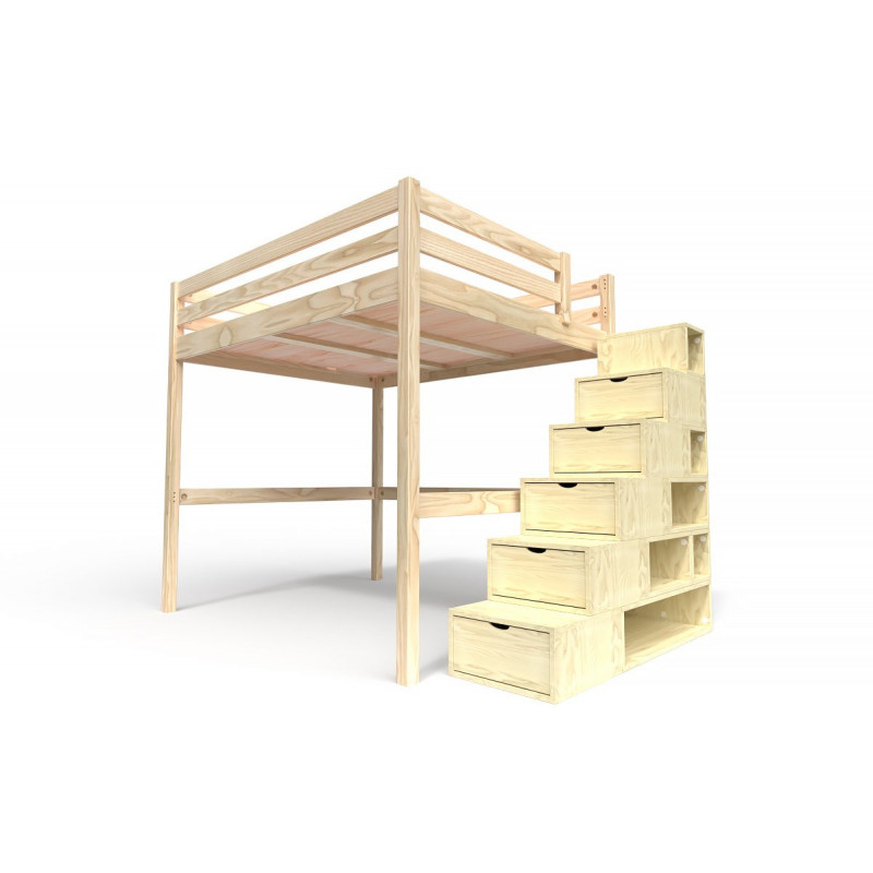 Lit Mezzanine bois avec escalier cube Sylvia - 160x200