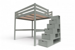 Lit Mezzanine bois avec escalier cube Sylvia - 160x200