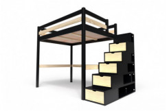 Lit Mezzanine bois avec escalier cube Sylvia - 160x200