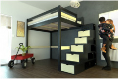 Cama alta Sylvia con estanteria escalera 160x200