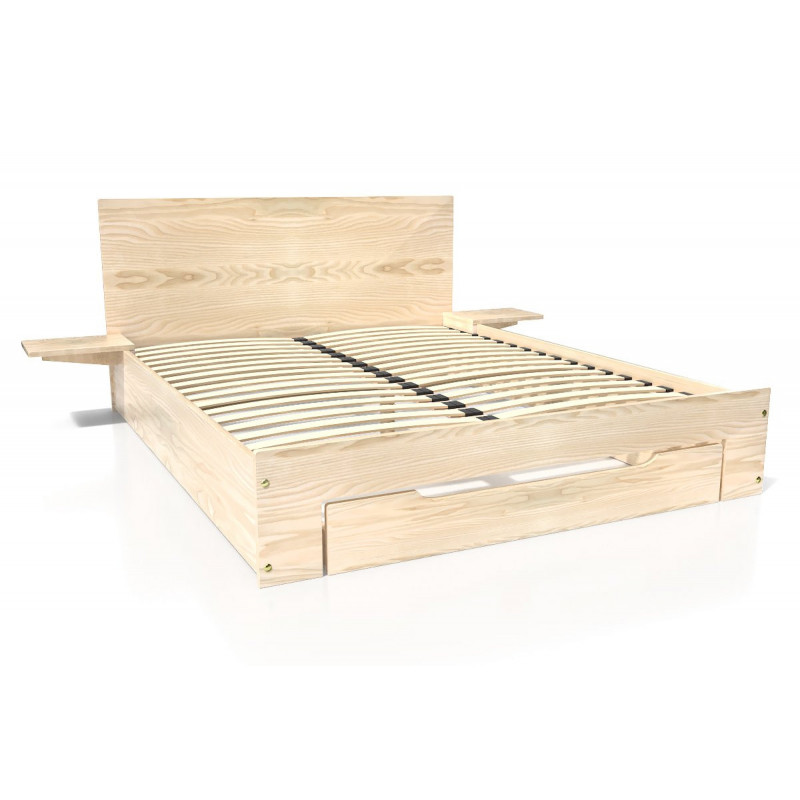 Happy wooden bed 2 places with drawer and bedside tables