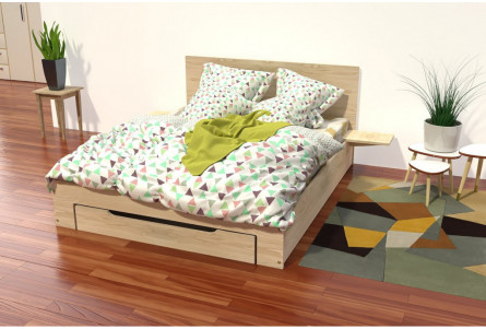 Cama 140x200 de madera Happy 2 plazas con cajón + mesillas extraíble