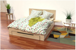 Happy wooden bed 2 places with drawer and bedside tables