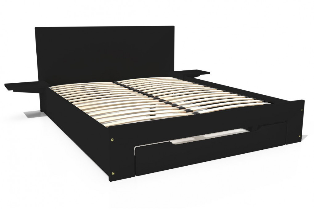 Happy wooden bed 2 places with drawer and bedside tables - 160x200